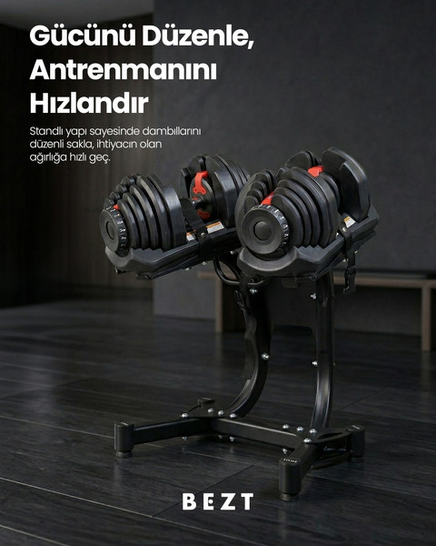 Bezt Pro Sports Ayarlanabilir 2 x 40 KG Kırmızı Dambıl Seti ve Stand