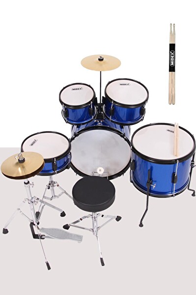 Midex CD500X-BL 5-18 Yaş İçin Bateri Davul Seti Akustik Mavi Çocuk