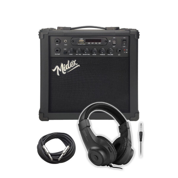 Midex Midex MGA-25BK-HD 25 W USB Bluetooth ve Şarjlı Elektro Gitar Amfisi (Amfi Kulaklık ve Jack Kablo)