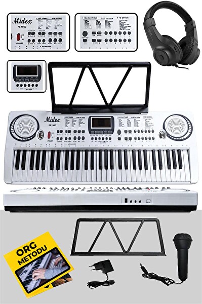 Midex PS-1500WH-H Başlangıç İçin 61 Tuşlu Org Kulaklık Notalık Adaptör Öğrenim Metodu (100 Ses 100 Ritim)