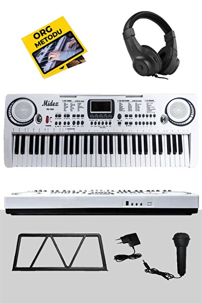 Midex PS-1500WH-H Başlangıç İçin 61 Tuşlu Org Kulaklık Notalık Adaptör Öğrenim Metodu (100 Ses 100 Ritim)