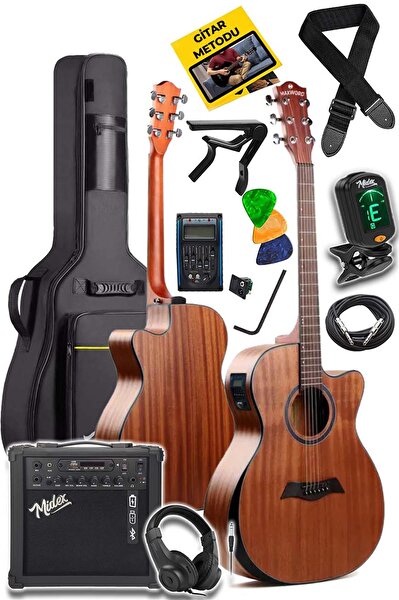 Teknosa Maxword M450-EQ-AMP Üst Segment Profesyonel Masif Ağaç Amfili Elektro Akustik Gitar Seti