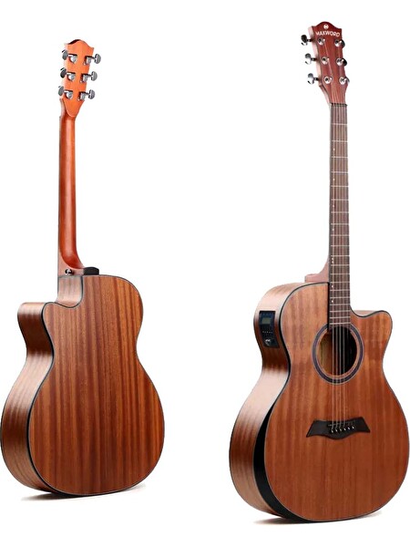 Maxword M450-EQ-AMP Üst Segment Profesyonel Masif Ağaç Amfili Elektro Akustik Gitar Seti