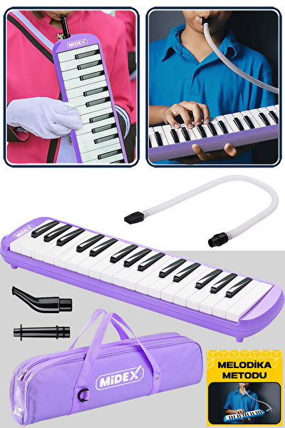 Midex ML-32PU 32 Tuşlu Metod Hediye Mor Melodika Seti
