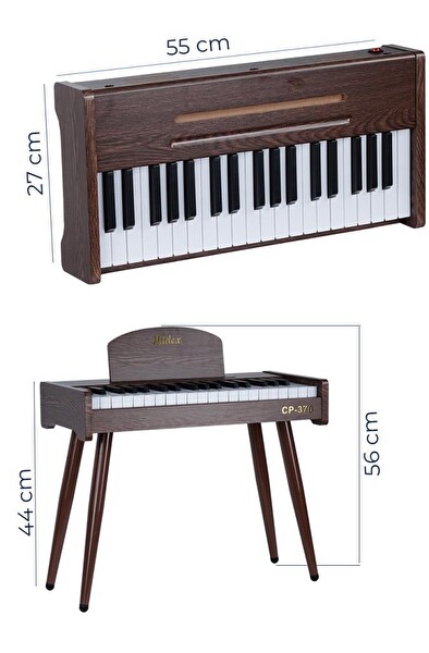 Midex CP-370C Ahşap Çocuk Piyanosu Pilli 37 Tuşlu Gerçek Piyano Tuşları