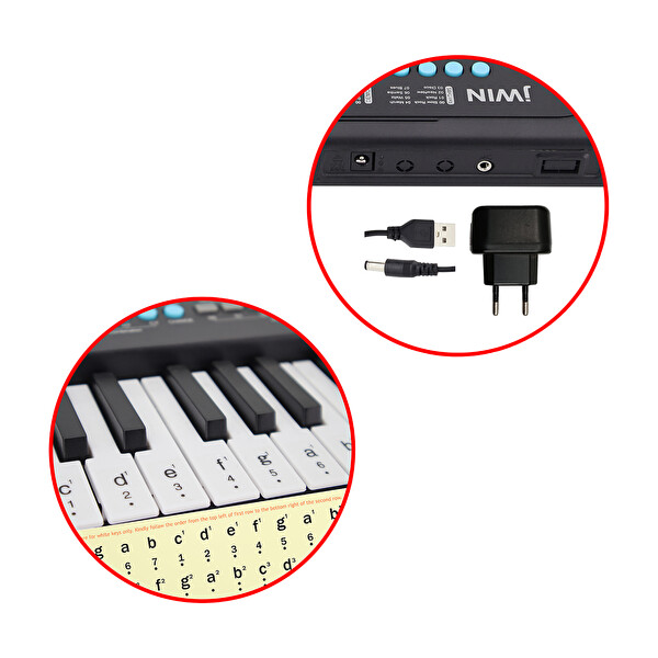Jwin CMK-1237 37 Tuşlu Elektronik Org Mor - Etiket ve Adaptör