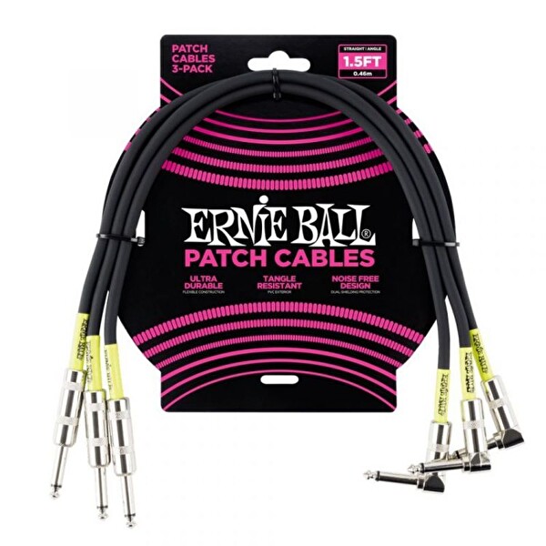 Ernie Ball P06076 Düz / L Uç Siyah Yeşil Desenli 3'lü Paket Patch Kablo