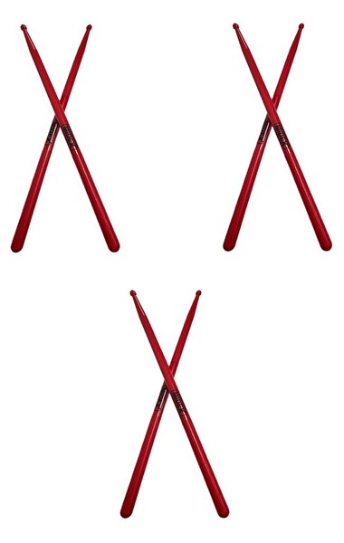 Midex GFK-801RD-3X 5A Bateri Baget Kırılmaz Polyemid Kırmızı Renk Davul Bageti 5A Drumsticks 6 Adet (3 Çift)