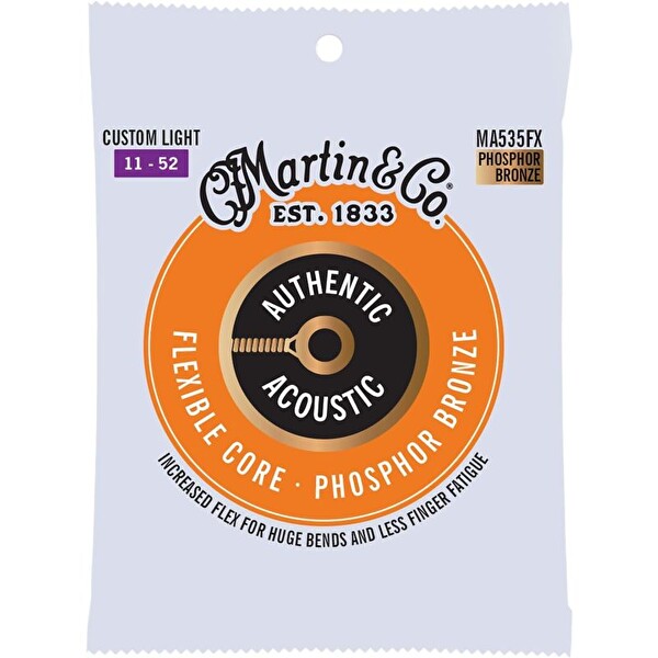 Martin & Co MA535FX Flexible Core Phosphor Bronze Akustik Gitar Teli Custom Light 11-52