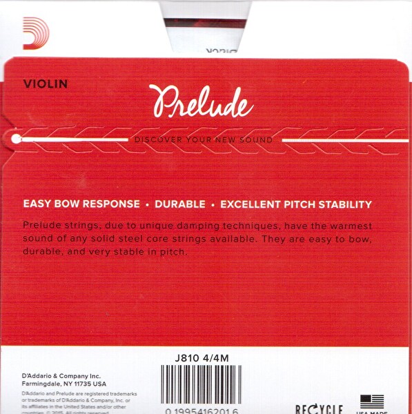 D'Addario J810 Keman Tel Set Medium Prelude EJ810