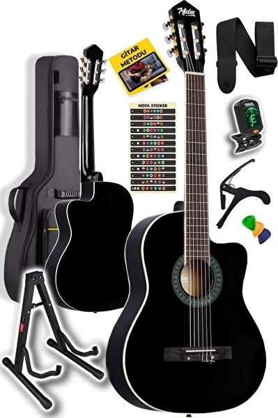 Midex MGX-100BK-ST 4/4 Sap Ayarlı Çanta Stand Tuner Capo Askı Metod Pena Üst Seviye Klasik Gitar