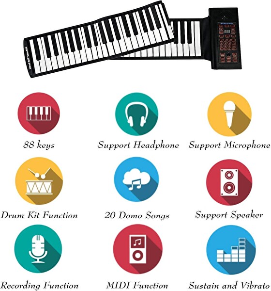 Sge Teknoloji 88 Tuşlu Taşınabilir Katlanır Roll Up Dijital Piyano