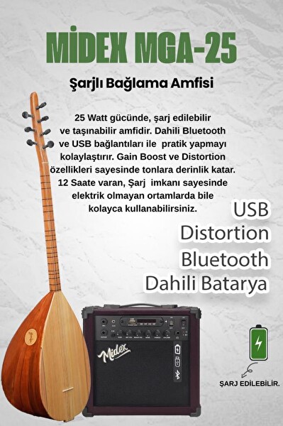 Yonka B-142K-AMP Amfili Kısa Sap Çınar Ağacı Saz Bağlama Seti
