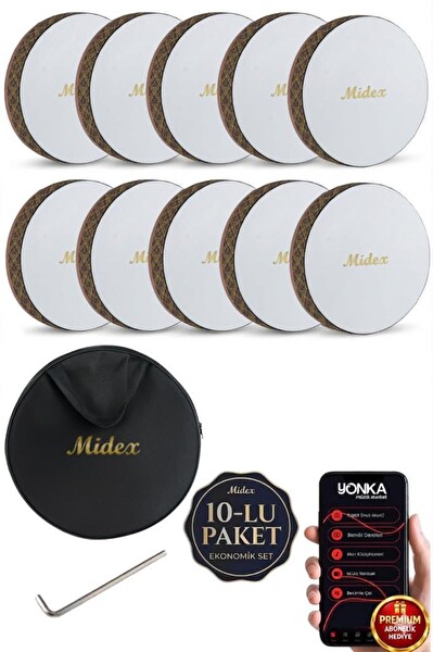 Midex BR-710X 10'lu Bendir Def Toptan Paket Akort Ayarlı El Tutma Oyuklu Çantalı