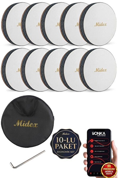 Midex BR-810X 10'lu Bendir Def Toptan Paket Akort Ayarlı El Tutma Oyuklu Çantalı