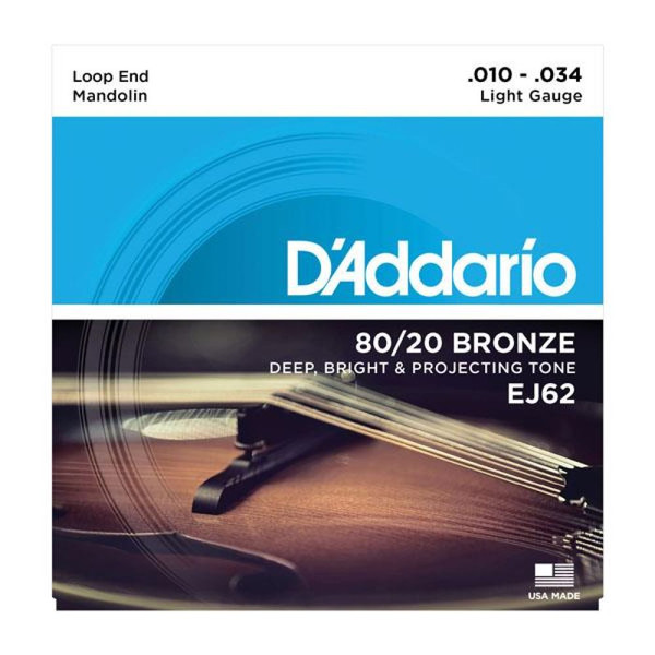 D'addario EJ62 80/20 Bronze Loop End Light G Mandolin Tel Seti