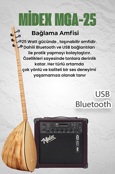 Yonka B-144U-AMP Amfili Uzun Sap Açık Karaağaç Kaliteli Saz Bağlama Seti