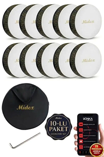 Midex BR-511X 10'lu Bendir Def Toptan Paket Akort Ayarlı El Tutma Oyuklu Çantalı