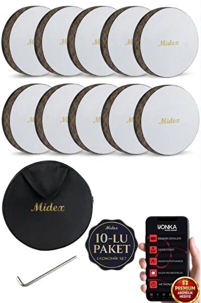 Midex BR-711X 10'lu Bendir Def Toptan Paket Akort Ayarlı El Tutma Oyuklu Çantalı
