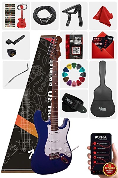 Midex RPH-30WBL Mavi Beyaz Gül Klavye Strat Kasa SSS Elektro Gitar Seti