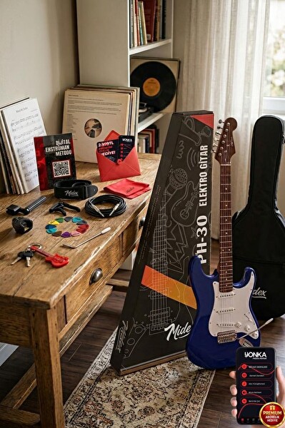 Midex RPH-30WBL Mavi Beyaz Gül Klavye Strat Kasa SSS Elektro Gitar Seti