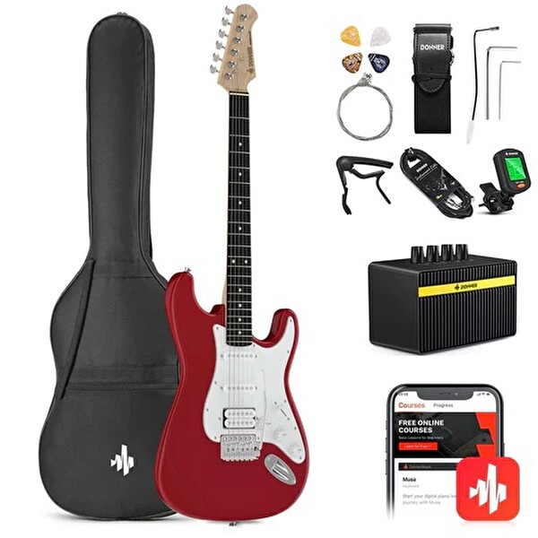 Donner DST-100 Amfili Elektro Gitar Başlangıç Seti Kırmızı