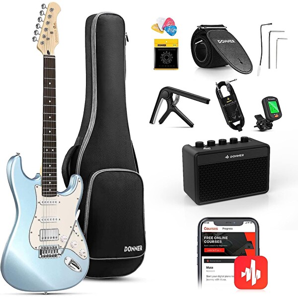 Donner DST-152R Elektro Gitar Seti Metalik Buz Mavisi