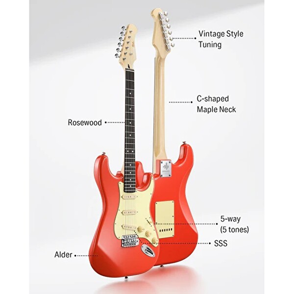 Donner DST-600 Elektro Gitar Festival kırmızısı