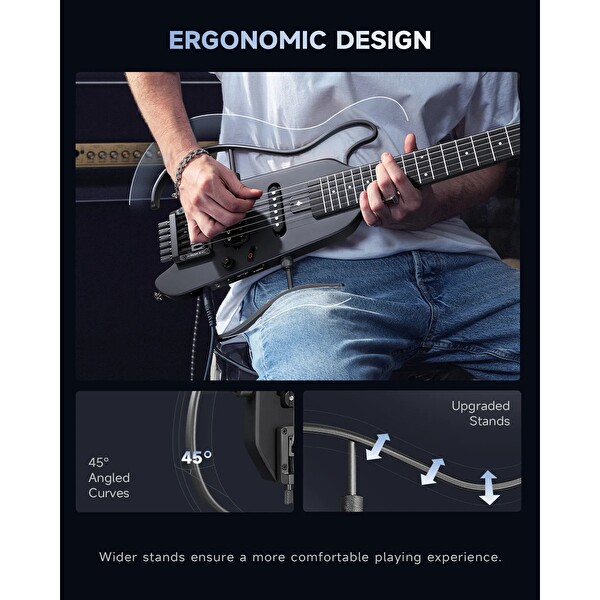 Donner Hush-X Headless Traveller Elektro Gitar Siyah