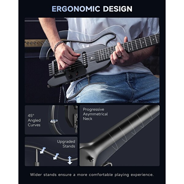Donner Hush-X Headless Traveller Elektro Gitar Siyah
