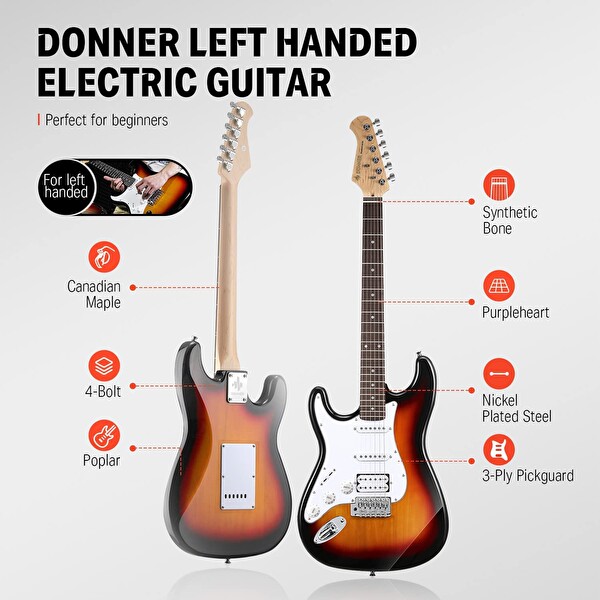 Donner DST-100SL Solak Elektro Gitar Seti Güneş Patlaması