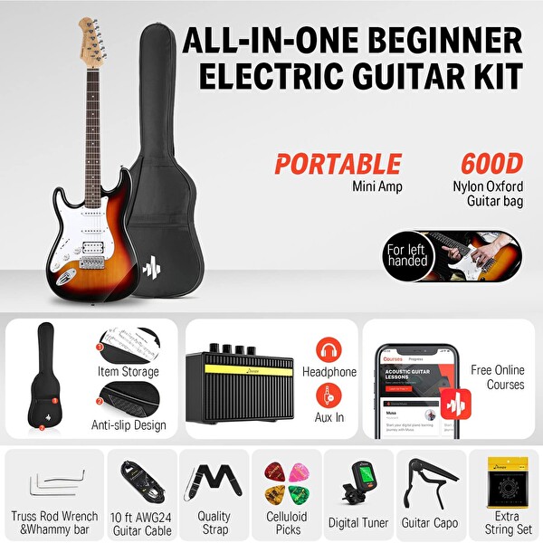 Donner DST-100SL Solak Elektro Gitar Seti Güneş Patlaması
