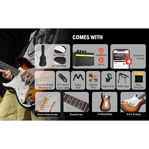 Donner DST-100SL Solak Elektro Gitar Seti Güneş Patlaması