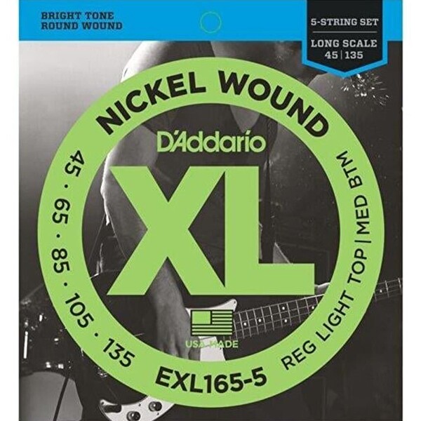 D’Addario EXL165-5 5 Telli Bas Gitar Tel Seti XL Nikel Sarımlı 45-105 Uzun Ölçek