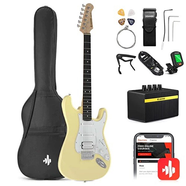 Donner DST-100 Sarı Elektro Gitar Seti