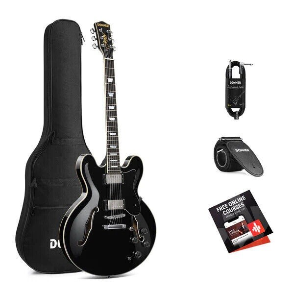Donner DJP-1000 Yarı Oyuk Gövdeli Siyah Elektro Gitar