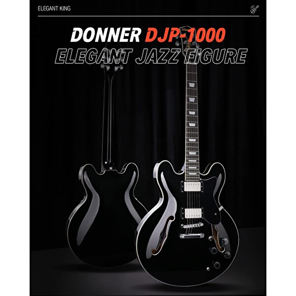 Donner DJP-1000 Yarı Oyuk Gövdeli Siyah Elektro Gitar