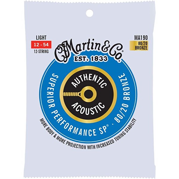 Martin Co MA190 SP 80/20 Bronz Hafif 12 Telli Akustik Gitar Teli (12-54)