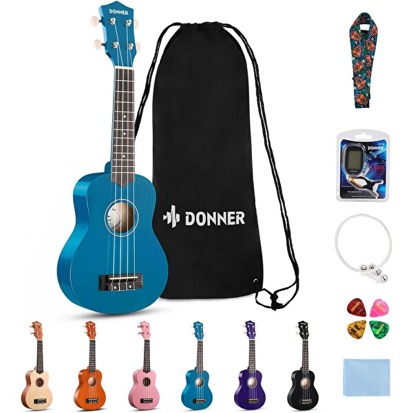 Donner DUS-10B Küçük Boy Ukulele Seti Mavi