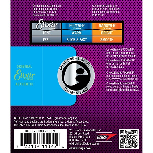 Elixir 11025 Polyweb Fosfor Bronz Özel Hafif Akustik Gitar Teli 011-052