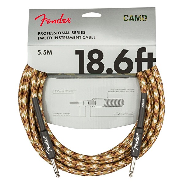 Fender Profesyonel Düz/Düz Uçlu 5 M Desert Camo Enstrüman Kablosu