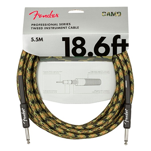 Fender Profesyonel Düz/Düz Uçlu 5 M Woodland Camo Enstrüman Kablosu