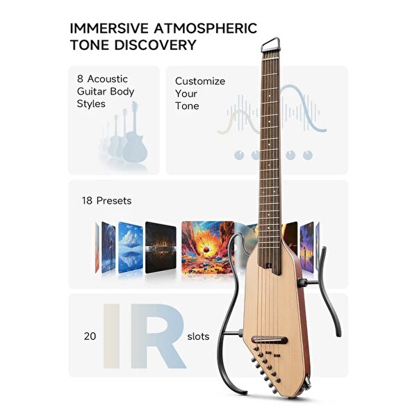 Donner Hush-I Pro Elektro Akustik Gitar Natural Ladin - Doğal Ladin