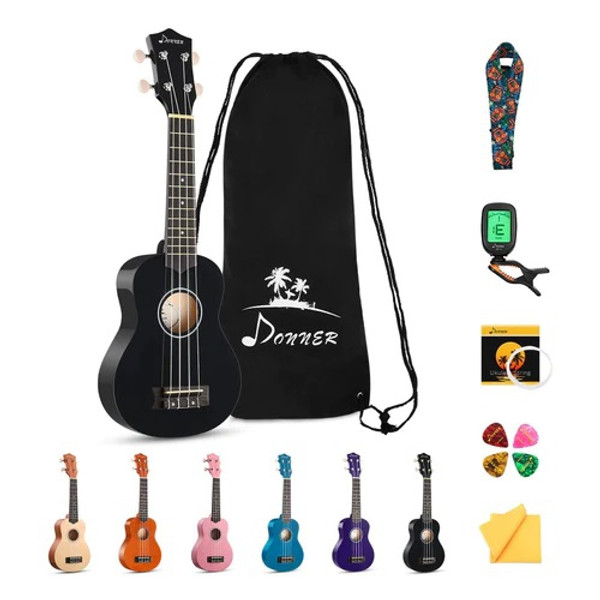 Donner DUS-10D Küçük Boy Ukulele Seti Siyah