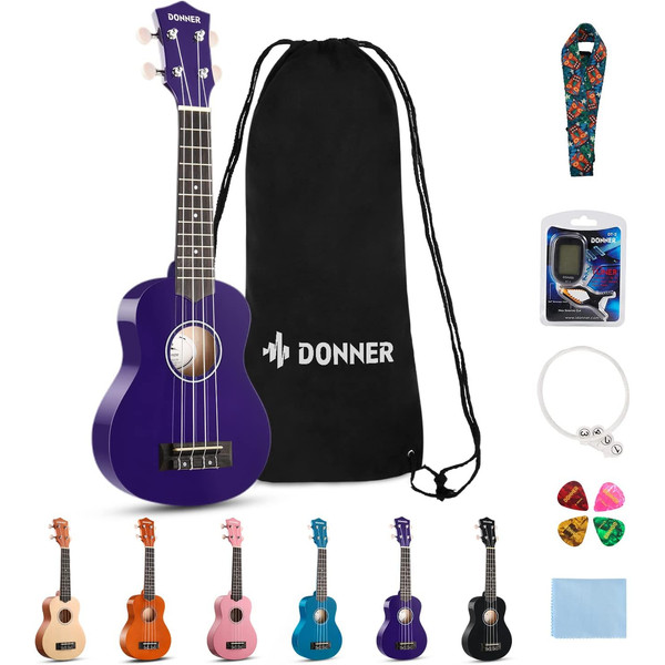 Donner DUS-10P Küçük Boy Ukulele Seti Mor