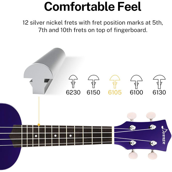 Donner DUS-10P Küçük Boy Ukulele Seti Mor