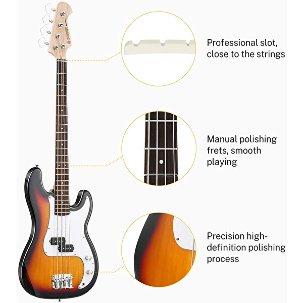 Donner DPB-510S Bas Gitar Paketi Sunburst