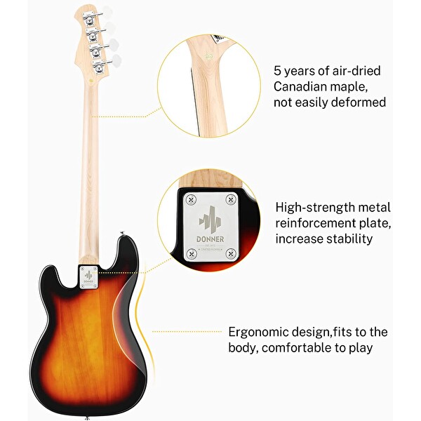 Donner DPB-510S Bas Gitar Paketi Sunburst
