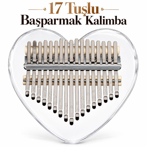 Valkyrie 17 Tuşlu Kalp Şeklinde Kalimba Şeffaf Akrilik Başparmak Piyanosu Nota Etiketli Çantalı Set