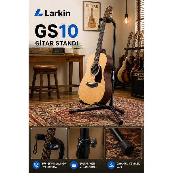 Larkin GS10 Üst Kalite Kilitli Enstrüman Saz Bağlama Gitar Standı Ayaklığı Sehpası
